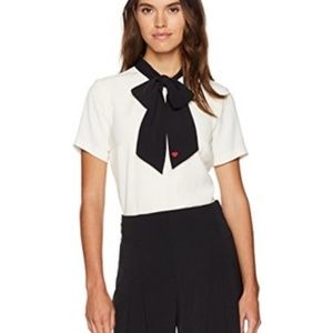 Dear Drew  Drew Barrymore Womens Broadway Tie Blou